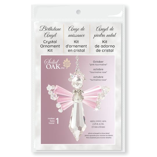 Solid Oak October/Pink Tourmaline Birthstone Angel Crystal Suncatcher Ornament Kit